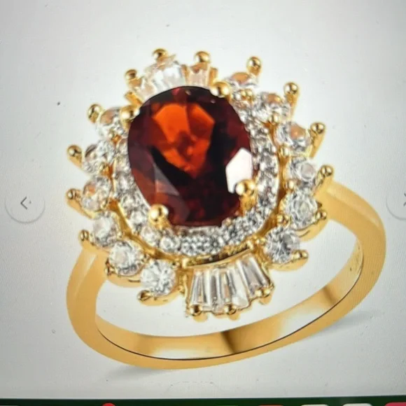 Premium Brazilian Cherry Citrine & White Zircon Cocktail Ring in Vermeil Yellow - Picture 6 of 10